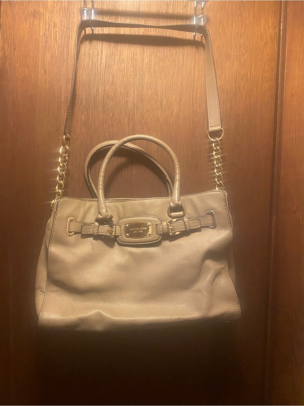 Michael Kors Pebbled Leather Hamilton east west satchel  in Taupe